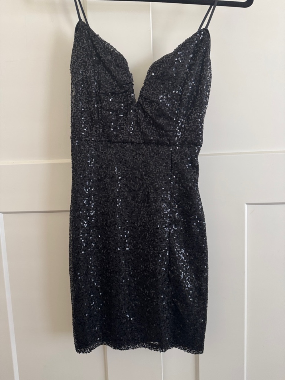 Black Sequin Spaghetti Strap Dress